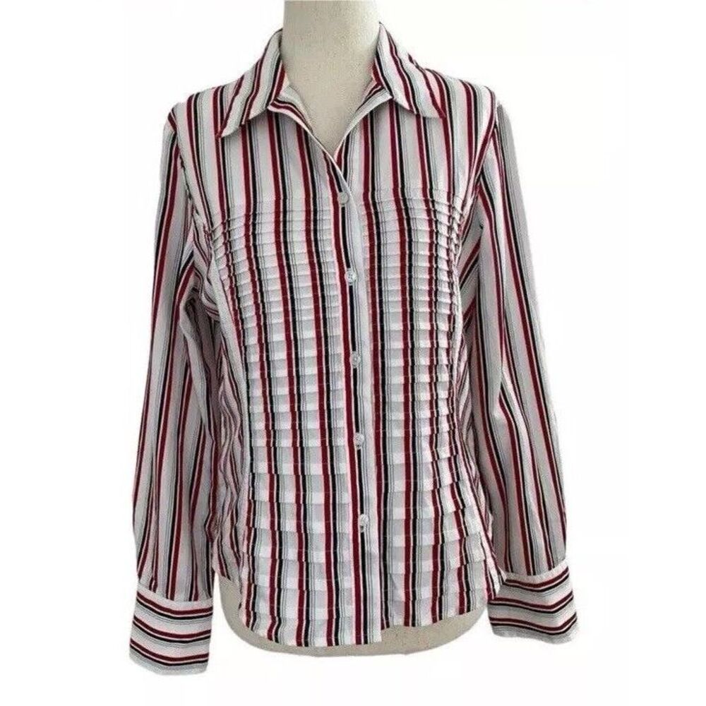 Jones New York Signature Button Up Shirt Women's Small White Striped Career Work